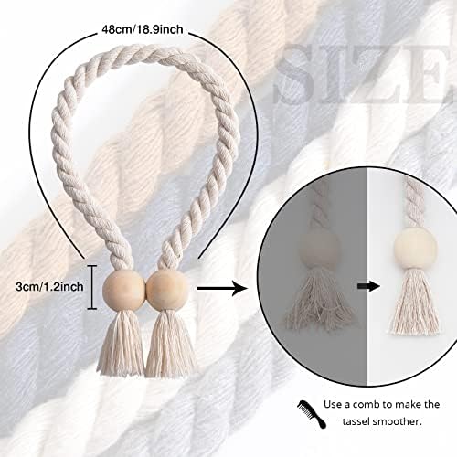 NICEEC 6 Pack Wooden Ball Magnetic Curtain Tiebacks Boho Home Decor Drape Tie - Image 4