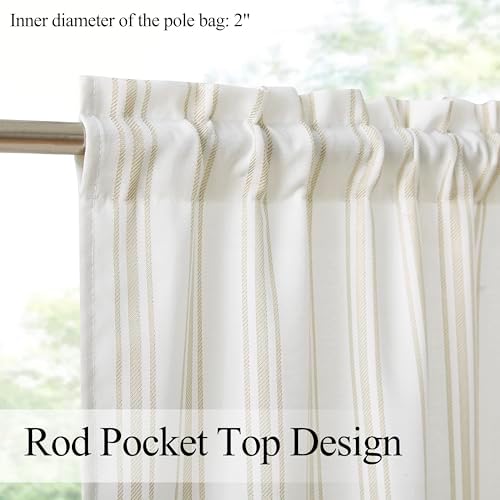 ZJDECOR Semi Sheer Beige White Striped Cafe Curtains - Image 3