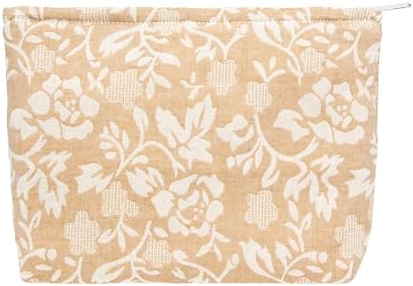 Flat Makeup Bag for Women, Zipper Cosmetic Pouch for Purse, Rose Linen by PAZIMIIK