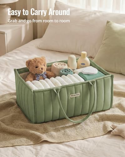 Blissful Diary Baby Diaper Caddy Organizer, Nursery Storage, Sage Green - Image 4