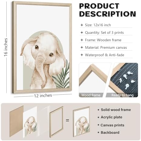 Animal Wall Art Pictures Baby Nursery Canvas Wall Art Decor Safari Animal - Image 2