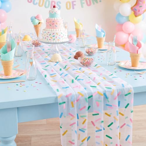 4 Pcs Sprinkles Table Runner 29x70 Inch White Tulle Ice Cream - Image 4