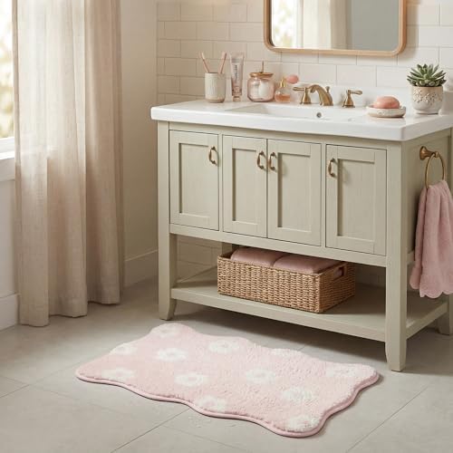 GRANNY SAYS Floral Pink Bathroom Rug, Cute Scalloped Bath Mat - Image 7