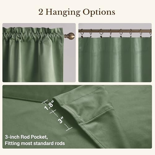 StangH 4-Panel Set Velvet Window Valance, 52x18 Inch, Sage Green - Image 4
