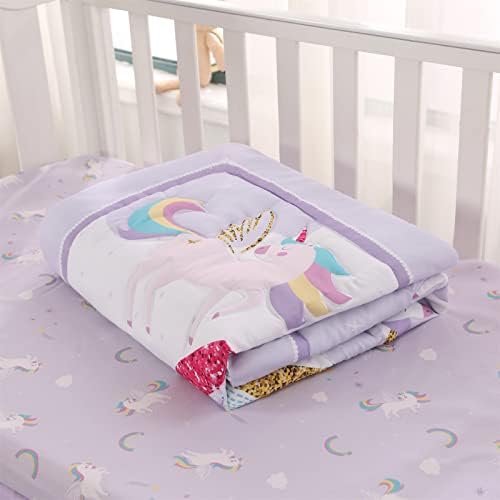 Mini Girl Crib Bedding Set, 3 Piece Unicorn Mini Crib Comforter Set, Baby Girl - Image 6
