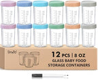 DRKIO 12 pcs Baby Food Storage Containers 8 Oz Small Glass Jars by DRKIO