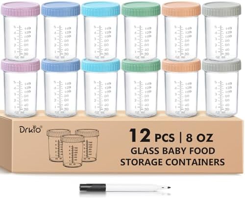 DRKIO 12 pcs Baby Food Storage Containers 8 Oz Small Glass Jars by DRKIO