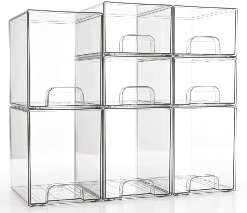 Clear Stackable Storage Drawers: Acrylic Organizer Bins 8 Pack by Saccik