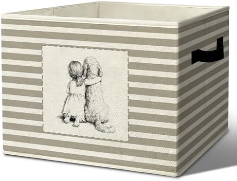 Rustic Girl and Dog Storage Bins Boxes Handles by Unknown