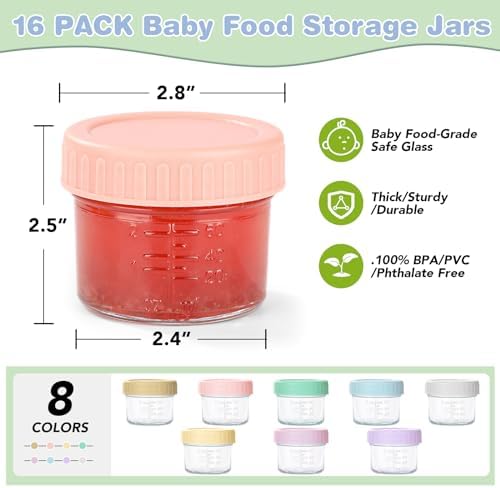 RowinsyDD 16 Pack Baby Food Containers, 4 oz Glass Baby Food Jars - Image 3