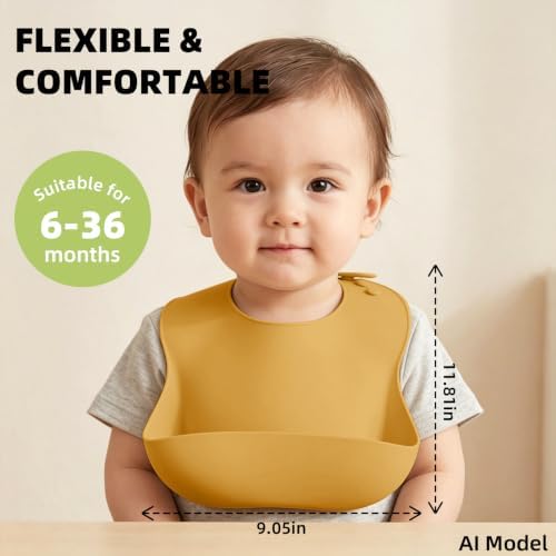 Set of 3 Silicone Bibs for Babies Toddler, Soft Adjustable Bibs for Baby Girl - Image 2