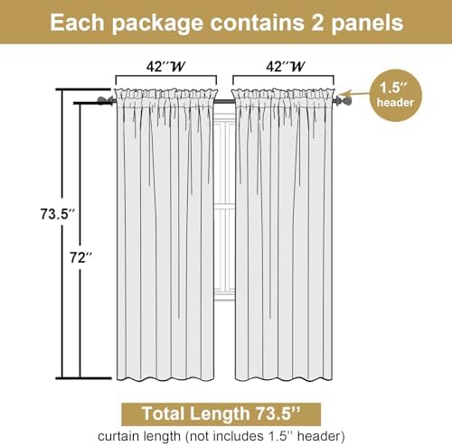 Lecloud Leia Black Sheer Curtains 72 Inches Long 2 Panels, Jacquard Leaf - Image 3