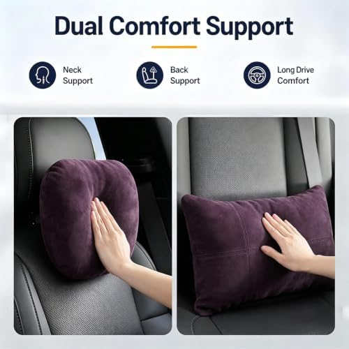 2 PCS Car Pillow for Driving Seat Soft Suede Headrest Neck & Lumbar Support - Image 2