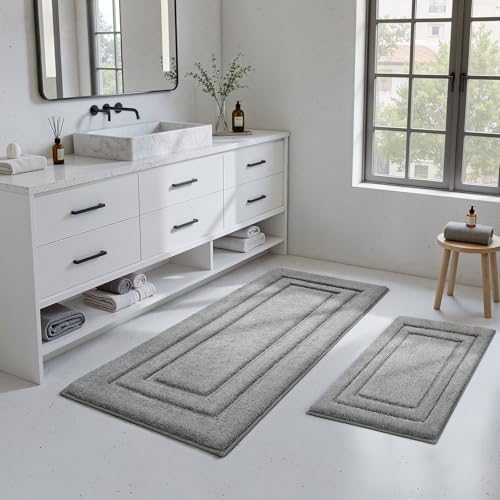 HOMEIDEAS Bathroom Rugs Sets 2 Piece, Soft Extra Long Bath Mat Grey - Image 2