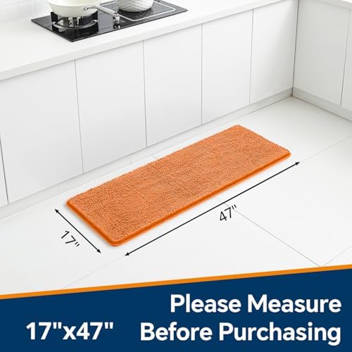 Chenille Bathroom Runner Rug 17"x47" Orange, Plush Bath Mat - Image 2