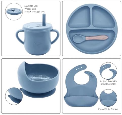 Silicone Baby Feeding Set Whimsy Blue Infant Tableware Collection - Image 6