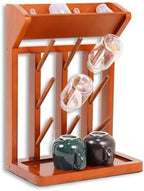 Brown Vertical Bottle Drying Rack Rubber Wood 9 Hooks, Use by Nabytok