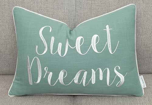Rudransha Sweet Dreams Embroidered 12x18 Lumbar Pillow Cover, Light Teal - Image 2