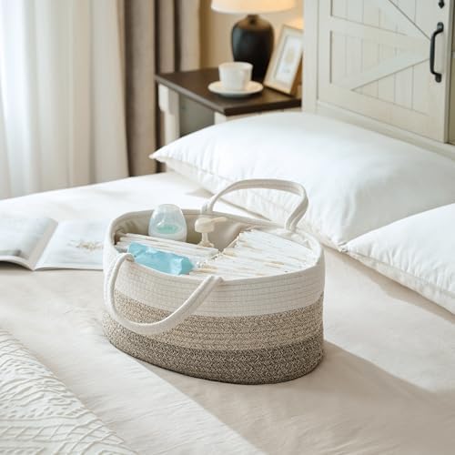 luxury little Diaper Caddy Organizer, Large Cotton Rope Nursery Baby Basket - Image 2