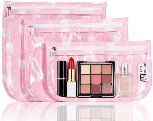 HIONXMGA Set of 3 Clear Travel Toiletry Bag, TSA Approved, Quart Size S/M/L by HIONXMGA