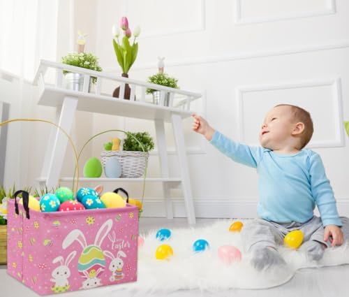 Rectangular Easter Baskets Gift Basket Empty Pink Bunny Kids Storage Bin Baby - Image 3