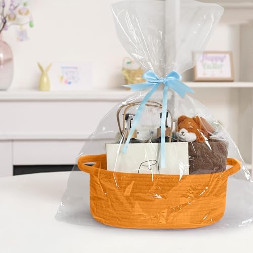 MEGASKET Orange Woven Basket, Cute Cotton Rope Cat Dog Toy Bin Box, Small Woven - Image 3