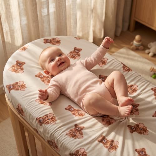 4 Pack Bear Baby Sheets Neutral Unisex Fitted Checked Nursery Baby Sheet Set - Image 4