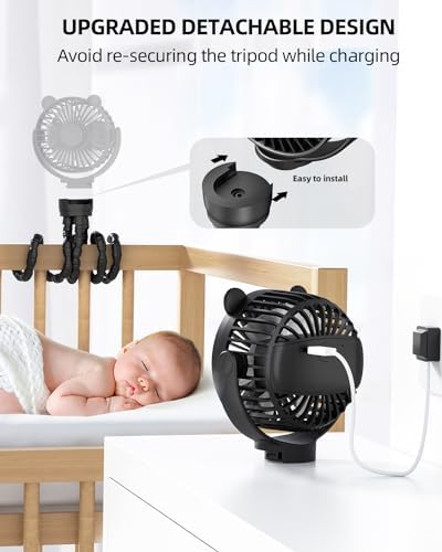 buywoo Portable Stroller Mini Fan, Small Rechargeable Personal Cooler w/ 360° - Image 4