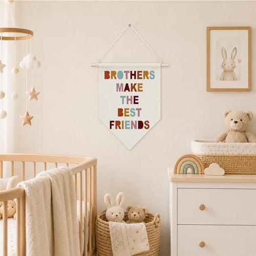 KYTWSFWS Boy Nursery Wall Art Pennant Flag, Brothers Make The Best Friends Wall - Image 3