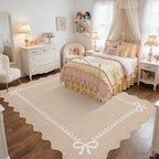 Garvee Scalloped Bow Rug Camel Washable Solid 3x5 Area Rugs - Image 2