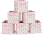 6 Pcs Pink Bow Cube Storage Bins 12.5 Inch Pink Storage Basket by BBSET