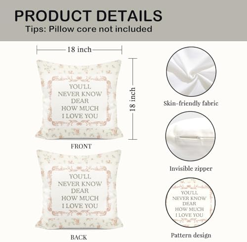 Floral Throw Pillow Cover 18x18 Inches, “You’ll Never Know How Much I Love You” - Image 2