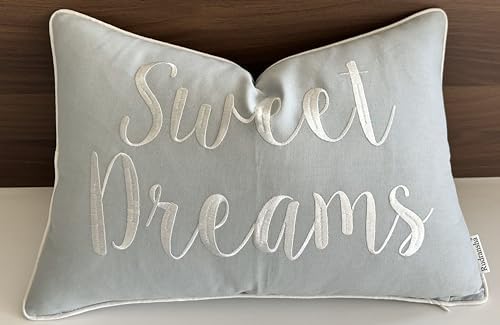 Rudransha Sweet Dreams Embroidered 12x18 Lumbar Pillow Cover, Robins Egg by Rudransha