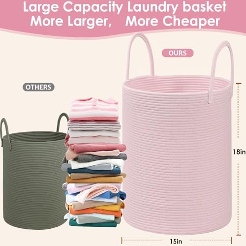 Large Woven Laundry Basket Hamper, 100L Cotton Rope Storage Bin - Image 2