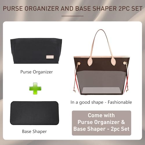 Doxo Purse Organizer Insert for Handbags & Base Shaper 2pc Set, Felt Neverfull - Image 3
