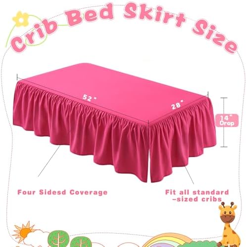 SiinvdaBZX Hot Pink Crib Skirt Dust Ruffle, Microfiber Crib Bed Skirt - Image 4