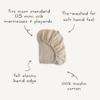 mushie Extra Soft Muslin Fitted MINI Crib Sheet | 24"x 38" - Image 4