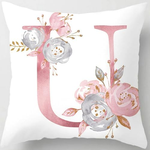 Pink Throw Pillow Covers Cute Alphabet Decorative Cushion Covers Square Letter by TillskuchThrowPillowCovers