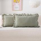 2 Pack Sage Green Gingham Lumbar Throw Pillow Shams 12''x20'' by KMASANIJI