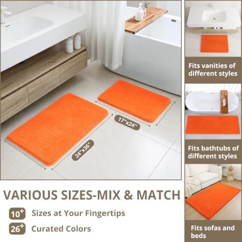 Polyester Bathroom Runner Rug 24"x72" Orange, Soft Shaggy Bath Mat - Image 3