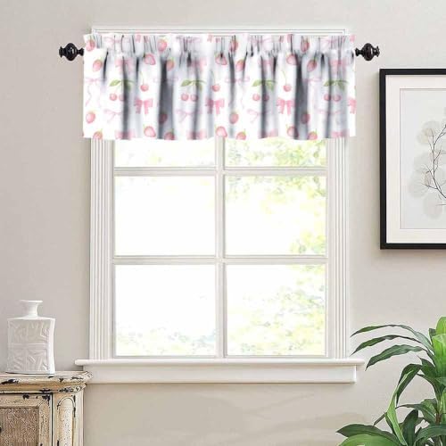 Cute Pink Bow Valance, Watercolor Aesthetic Pink Strawberries Cherries Pastel - Image 5