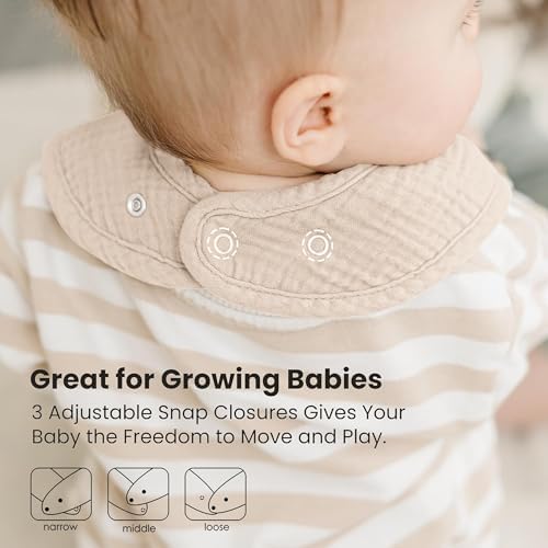 Konssy 8-Pack Muslin Baby Bibs, Adjustable Fit - Image 3
