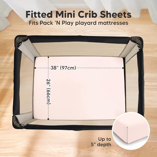 2 Pack and Play Sheets, Waterproof Mini Crib Sheet Fitted 38x26 - Image 3