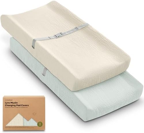 2-Pack Muslin Diaper Changing Pad Covers Boy, Soft Breathable by KeaBabies