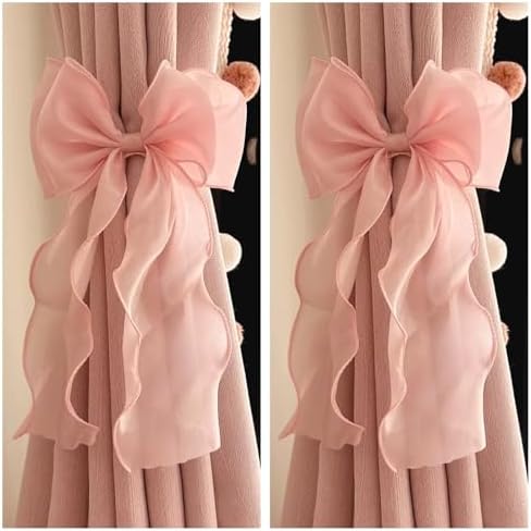 2 Pack French Silky Bow Curtain Tiebacks, Elegant Lace Ribbon - Image 4