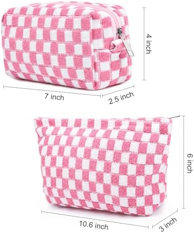 SOIDRAM 2 Pieces Makeup Bag Large Checkered Cosmetic Bag Capacity Canvas Mix - Image 4