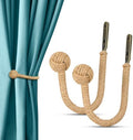 Hand Woven Jute Curtain Holdbacks, Wall Mounted Hooks 2 Pack by BLUEPG