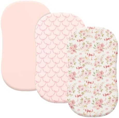 PHF 3 Pack Soft Bassinet Sheets, Floral & Bow Breathable Comfy Cradle Sheets by PHF