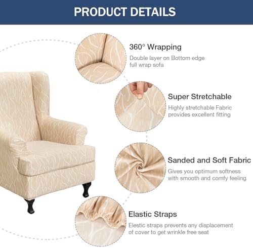 NILUOH Wingback Chair Covers 2-Piece, Armchair Slipcovers - Image 3