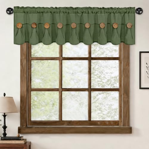 FRAMICS Farmhouse Valance Curtains, Boho Cotton Linen Kitchen Valance, Olive - Image 2